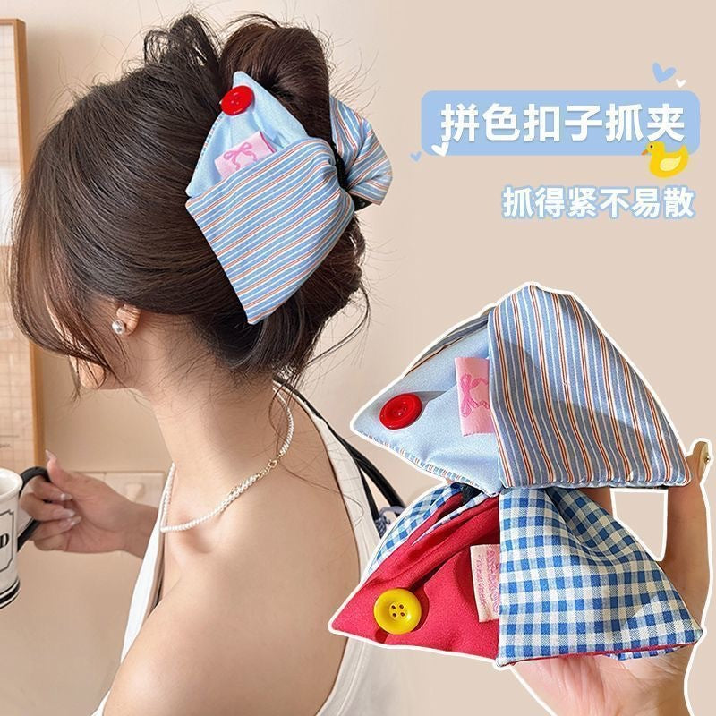 Sense of design red fabric hairpin female back of head gripper large classy triangle shark clip hairpin headwear