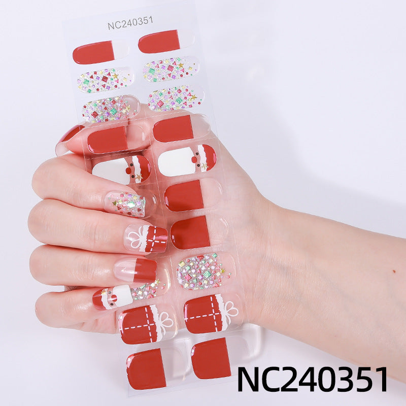 Zhengxiang custom christmas gel nail stickers - waterproof, sparkling, european & american style, uv semi-cured nail decals - cross-border wholesale