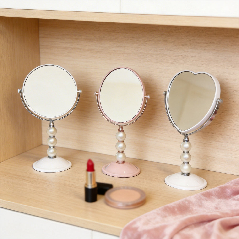 Luxury double-sided vanity mirror with pearl accents - elegant desktop makeup mirror for women, european style, magnifying, high-definition princess mirror