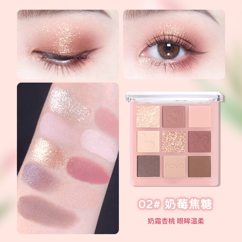 Novo moonfall starfall nine-color eyeshadow palette - shimmer, glitter, matte, low saturation, everyday nude look, earth tones, compact & portable