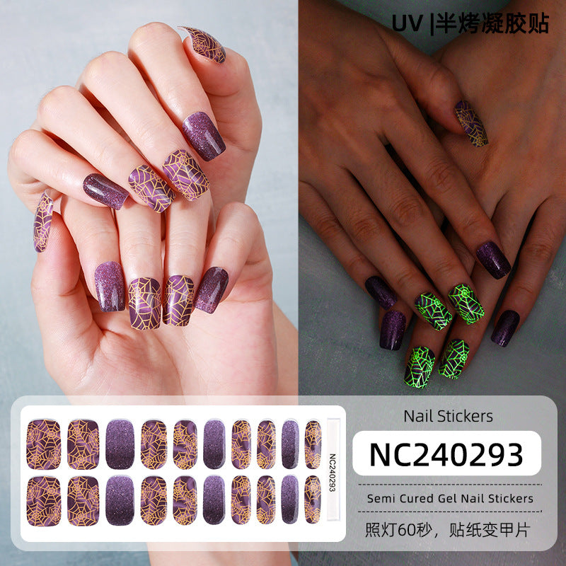 Zhengxiang cross-border halloween gel manicure stickers waterproof nail fluorescent flash luminous nail stickers oem european and american odm