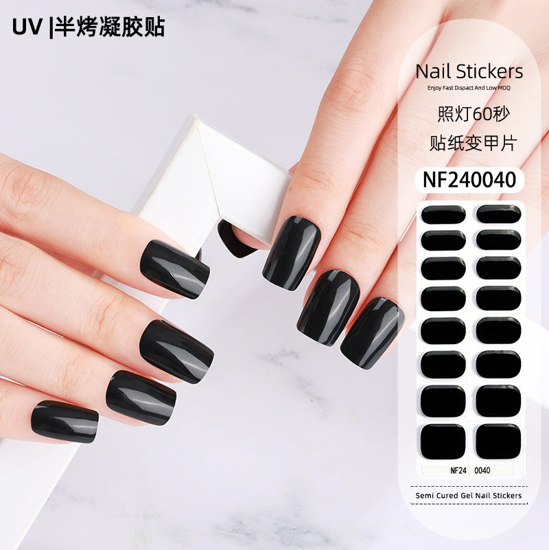 Zhengxiang custom gel nail stickers - solid color glitter, korean style uv light semi-cured nail stickers, waterproof, cross-border wholesale