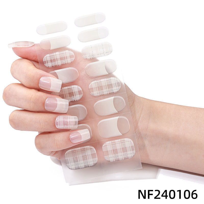 Zhengxiang customized french gel nail art stickers ice transparent solid color ins cross-border uv phototherapy semi-cured nail stickers wholesale