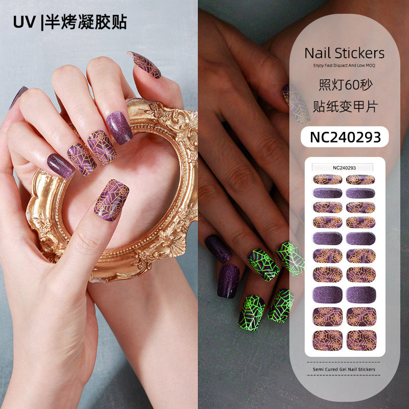 Zhengxiang custom gel nail art stickers - halloween, cross-border, us & european style, uv light semi-cured nail stickers, hot stamping wholesale
