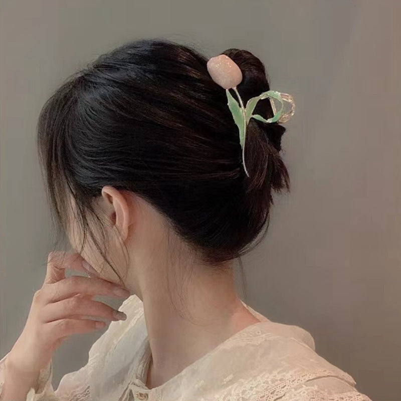 Super fairy gentle tulip flower clip large classy hair clip back of head summernew arrival shark clip headwear