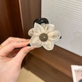 Mesh rhinestone flower clip for women 2024new arrival shark clip half-tied high ponytail hair clip bun hair accessories
