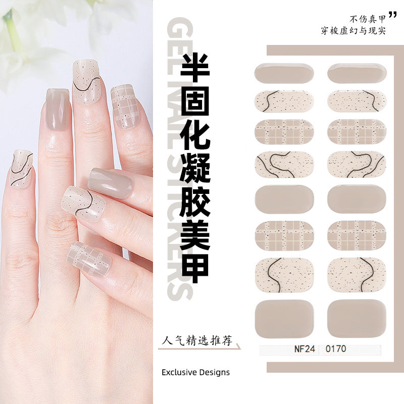 Zhengxiang customized gel manicure stickers gradient onion powder smudged ice transparent cross-border amazon french uv semi-baked nail stickers