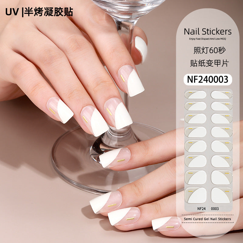 Zhengxiang custom gel nail art stickers french bronzing uv phototherapy semi-cured nail stickers ice transparent nail art stickers wholesale