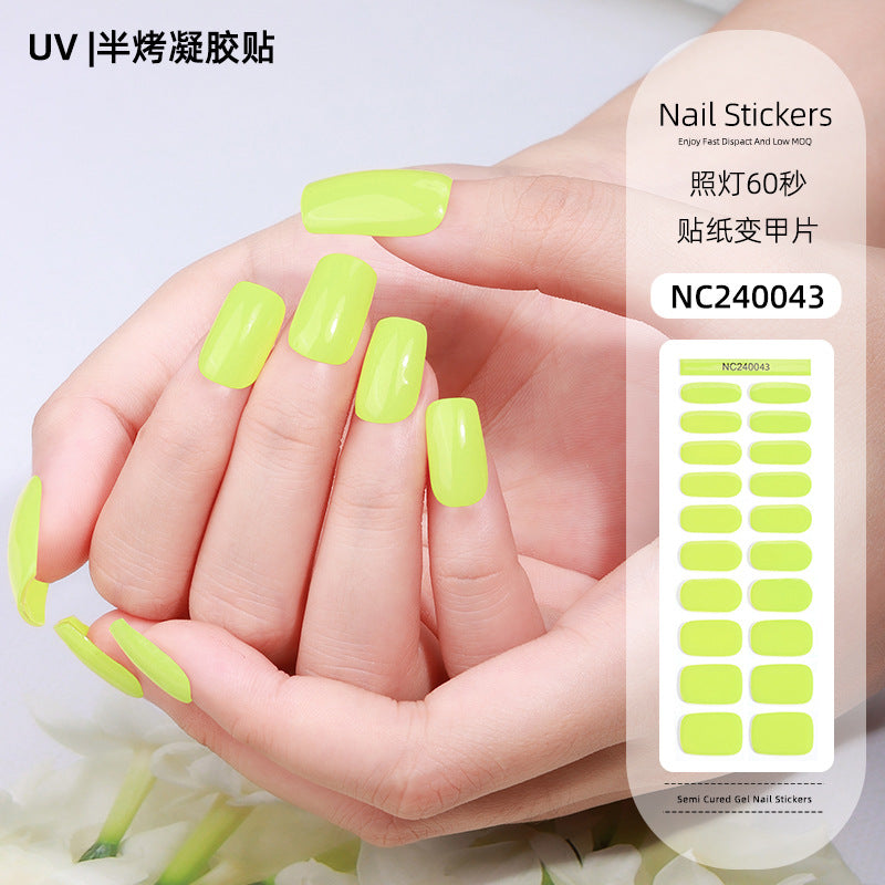 Zhengxiang factory customized korean solid color gel nail stickers uv light therapy semi-cured nail art stickers wholesale amazon