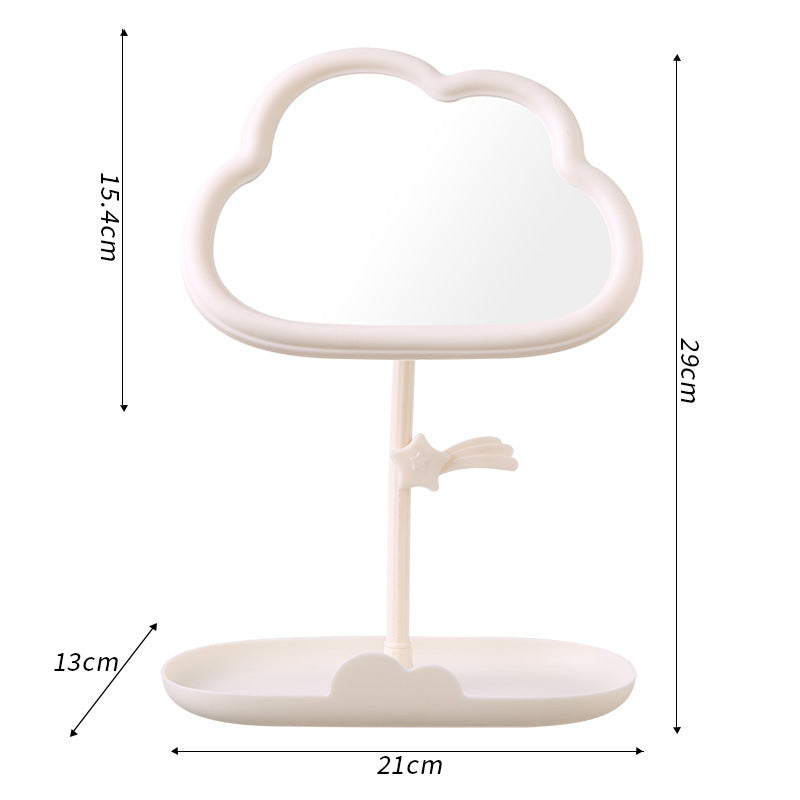 Cute cloud makeup mirror - rotatable desktop tabletop plastic storage for student dorms, home, and glass mirror