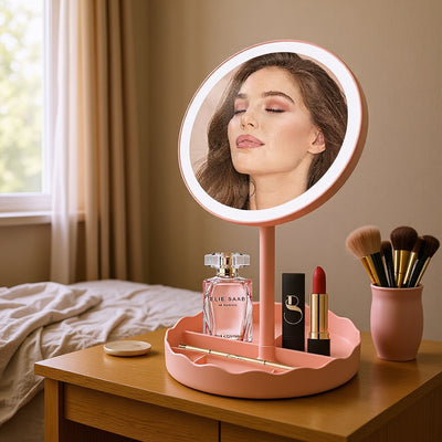 High-definition led makeup mirror with light, perfect for dorm rooms. a convenient, compact vanity mirror with built-in fill light for touch-ups. a popular, space-saving makeup mirror for girls, ideal for storage and quick touch-ups