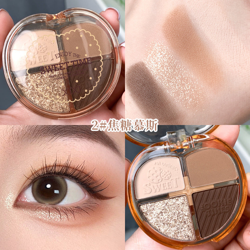 Cosmetic xixi heart's story four-color eyeshadow palette - shimmering pearls, fine glitter, highlighting, under-eye brightening, earth tones
