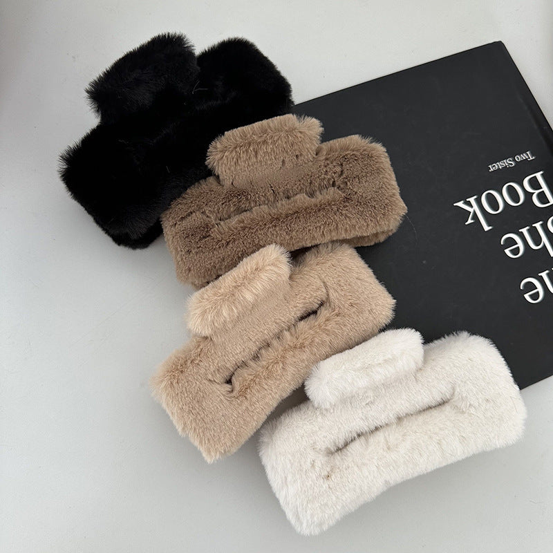 2024fall and winternew arrivalstuffed gripper square fur clip easiest for matchcute hair clip women's back head hair accessories