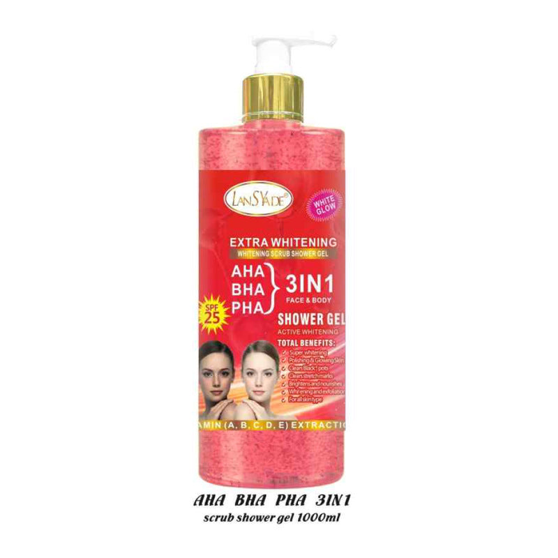 English body wash 1000ml scrub shower gel brightens skin, removes blackness, silky skin, rich foam, exfoliates