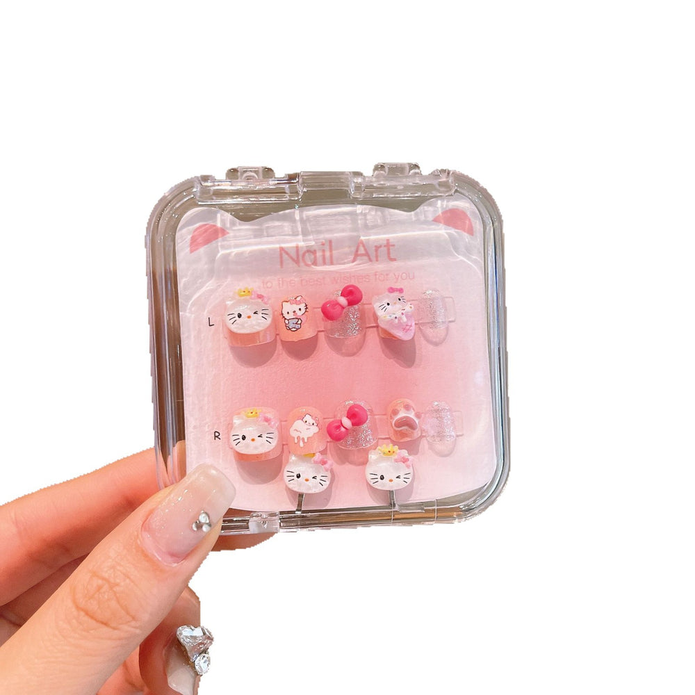 New arrivalkids manicure ear clip handmade girl wear nail patch exquisite transparent girl gift box suit