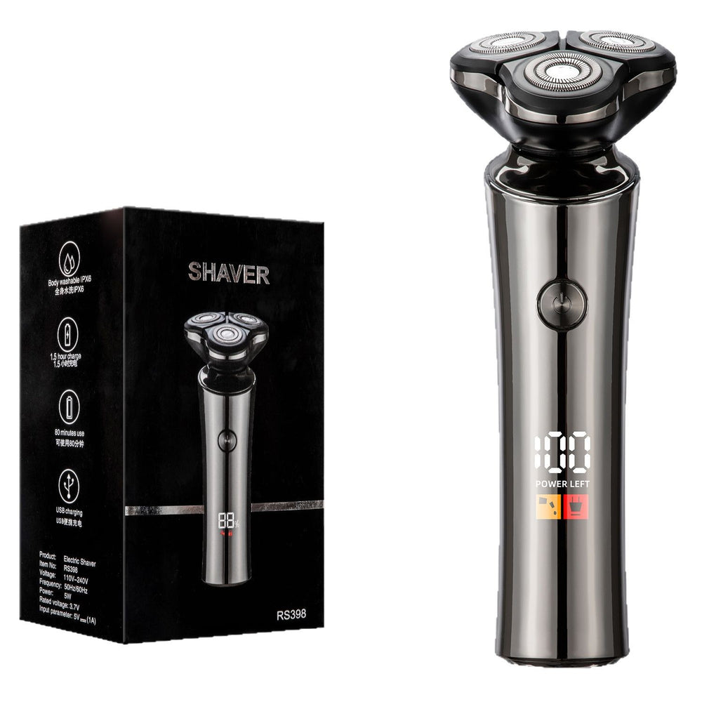 new men's electric shaver, rechargeable, full body washable, rotary shaving head with triple blades