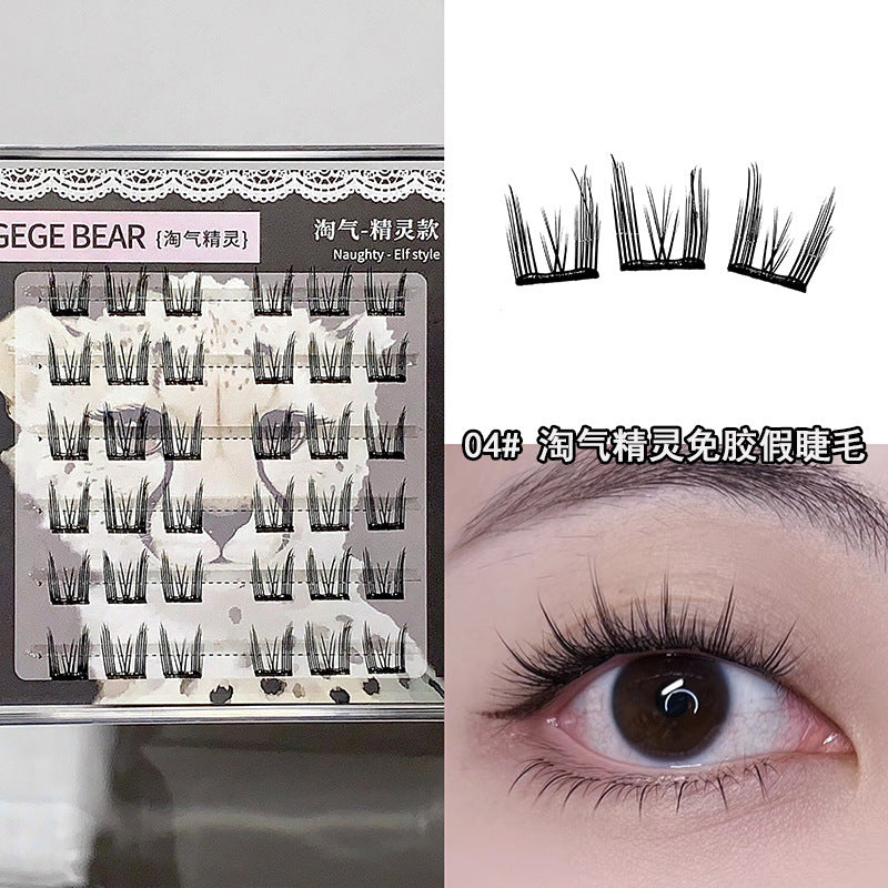 Gege bearkorean style girl group glue-free false eyelashes self-adhesive natureartificial mom-like lazy single cluster eyelashes
