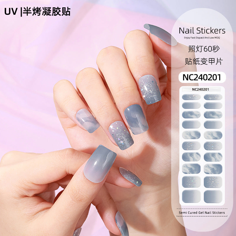 Zhengxiang custom gel nail art stickers french onion powder uv light hardening nail stickers semi-cured christmas wholesale