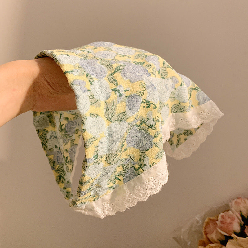 Headscarf women's headband summer cute sweet girl lace triangle scarf hairband french style tie-up photo prop square scarf headwear