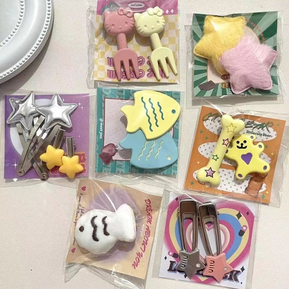 Cute custard bear series hair clip set - sweet & girly bang clips & high-elastic hair ties wholesale