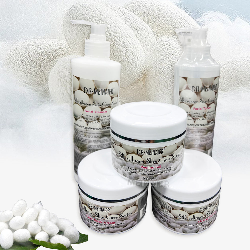 silk collagen skincare set: soothing & repairing cleanser, serum, massage cream - wholesale for beauty salons