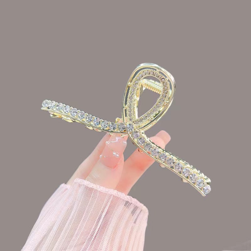 Classy black rhinestone gripper, golden pearl hairpin, back of head hairpin, large shark clip hair accessories for women