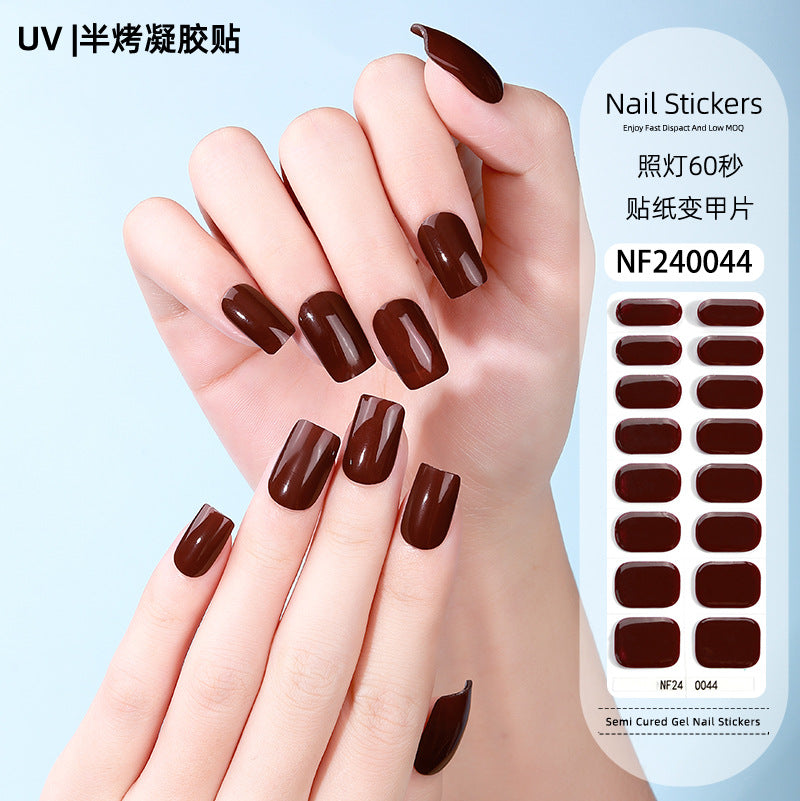 Zhengxiang custom gel nail stickers - solid color glitter, korean style uv light semi-cured nail stickers, waterproof, cross-border wholesale