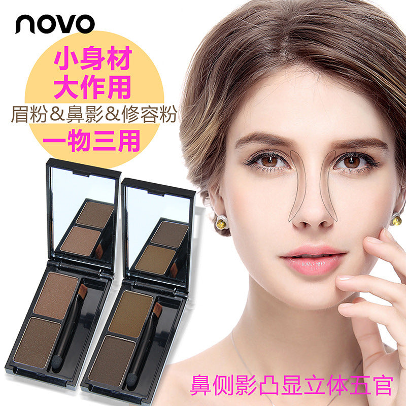 Novo natural 3d dual-color brow powder - contour, nose shadow, and highlight. easy to apply, waterproof, sweat-proof, and smudge-proof