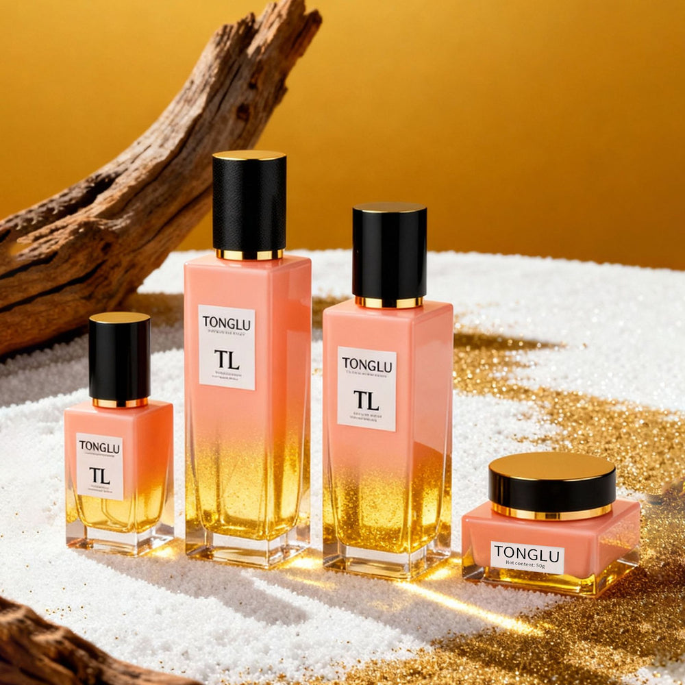 Ready-to-ship premium square glass cosmetic bottle set: 120ml lotion/essential oil sub-bottles & 50g cream/emulsion empty jars