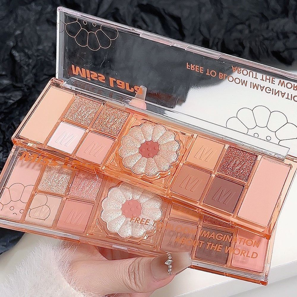 Miss lara twelve color flower eyeshadow palette pearlescent fine shimmer matte everyday earth color novice one palette multi-use