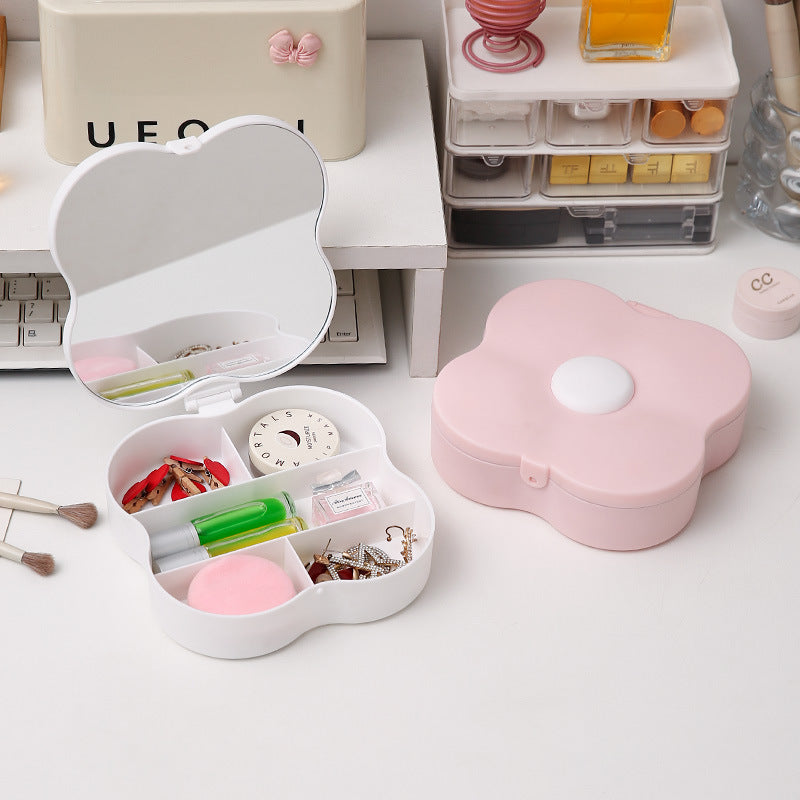 Jewelry storage makeup mirror four-leaf clover desktop folding makeup mirror student mirror dormitory plastic home mirror