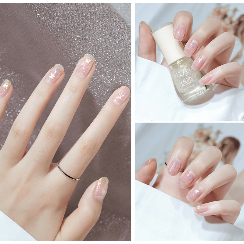 2025 summer white fine glitter no-bake nail polish non-peelable transparent glossy base oil nude colorful manicure nail polish