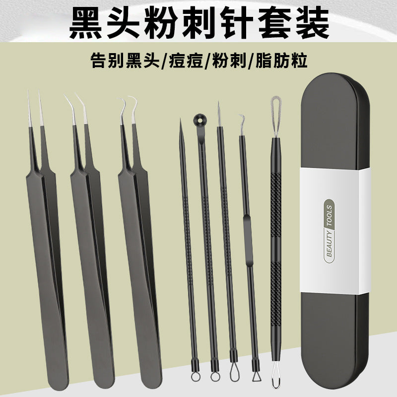 Blackhead remover kit - pimple popper, blackhead extractor, acne needle, tweezers, zit squeezer, and cleansing tools for home or salon use