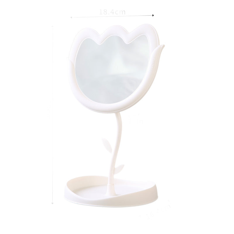 Tulip plastic makeup mirror storage home desktop glass mirror table light luxury rotatable home dressing mirror