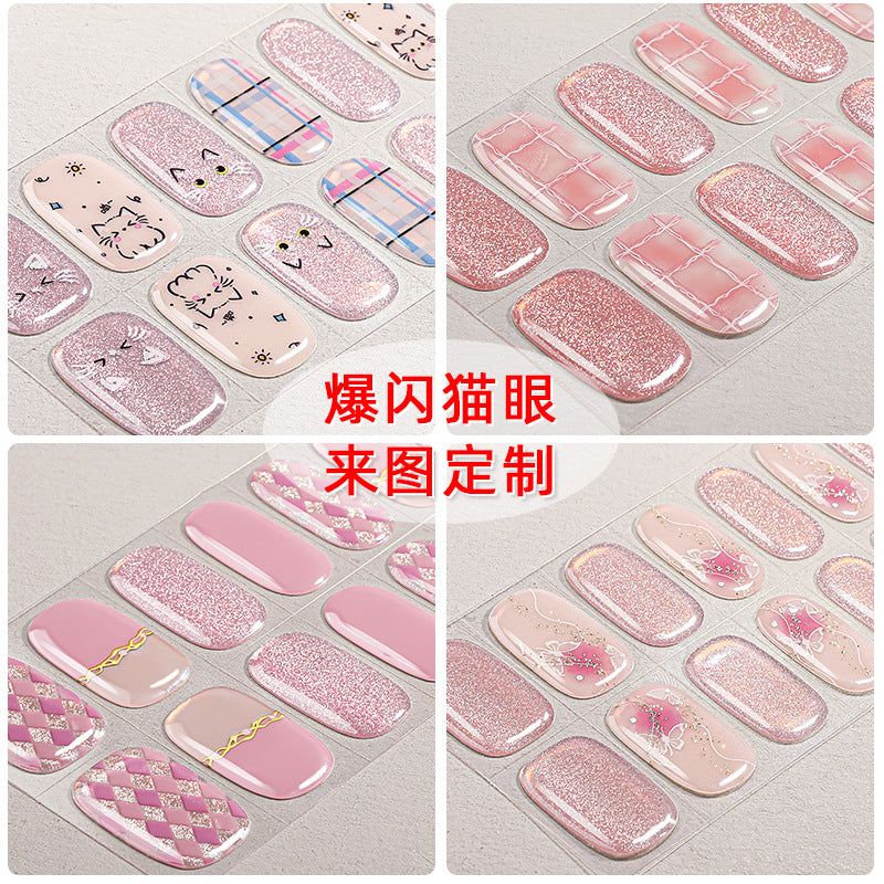 Zhengxiang cross-border gel manicure stickers cartoon cute waterproofgrids pattern flash japanese and korean uv half-baked nail stickers ins