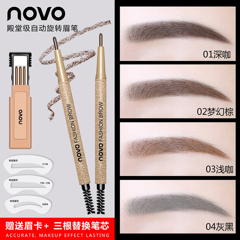 Novo precision sculpting automatic rotating eyebrow pencil - ultra-fine tip, long-lasting, waterproof, smudge-proof, dual-ended brow pen set