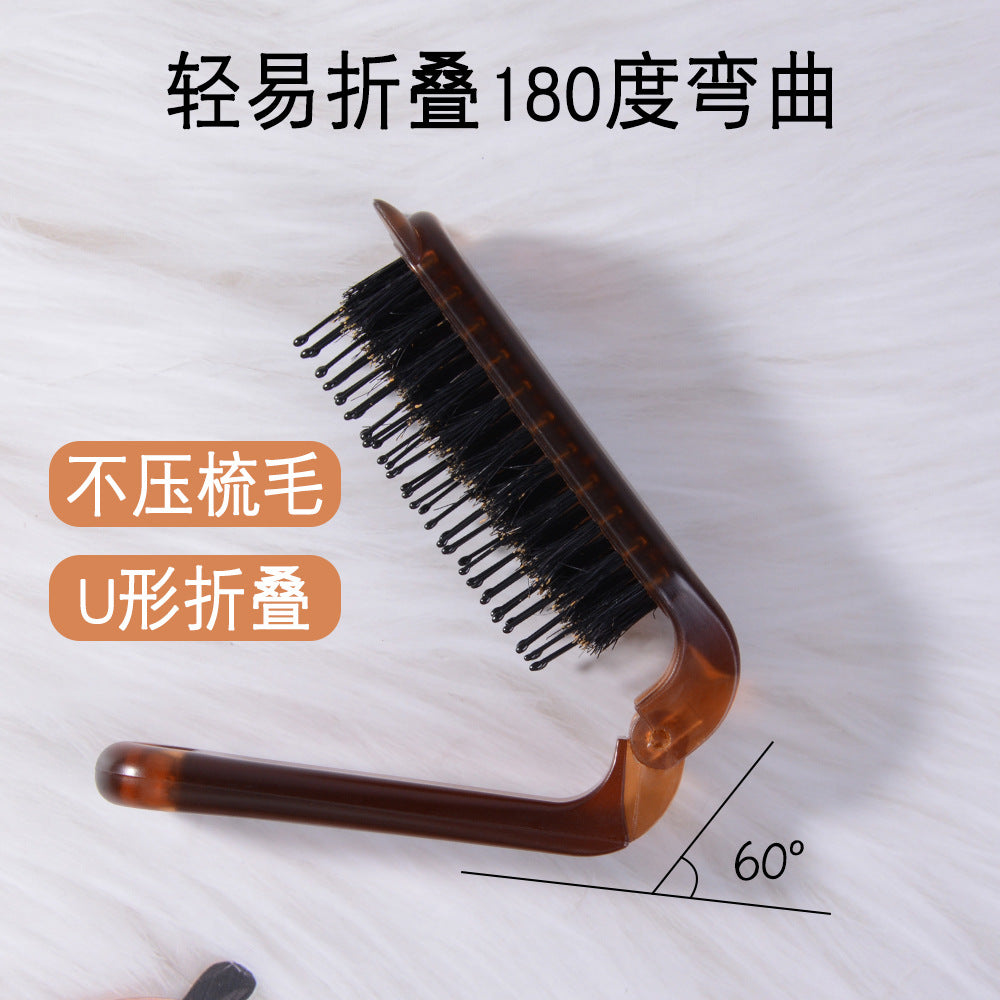 Amber folding comb - boar bristle, anti-static, gentle on scalp, compact & portable travel comb, beard brush