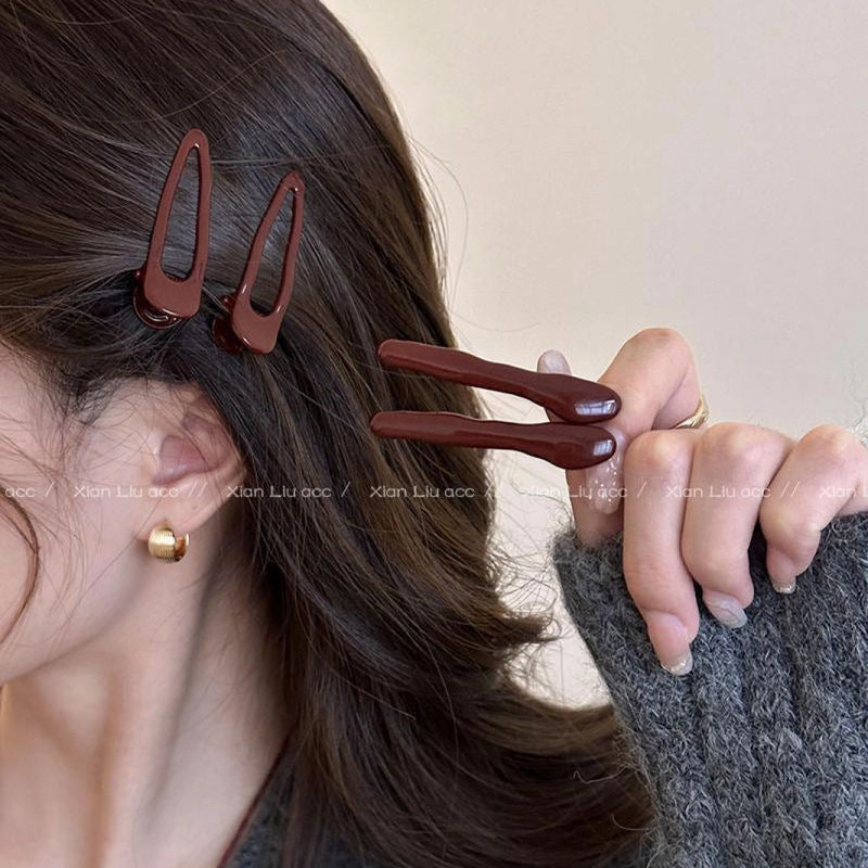 Ankola red metal hairpin sweetclassy sense of childlike girl side broken hair bangs duckbill clip hair accessories