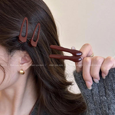 Ankola red metal hairpin sweetclassy sense of childlike girl side broken hair bangs duckbill clip hair accessories