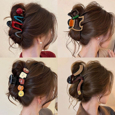 French minimalist color block large wave claw clip - premium shark clip for women - 2025 new back of head updo hair accessory
