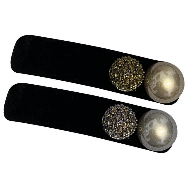 Korean new arrival velvet beads one-word clip classy inlaid hair clip casualeasiest for match duckbill clip side hair clip popular