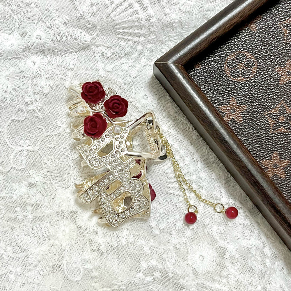 Ancient style classyelegant metal rose flower hair clip for women, back of head flower hair clip, shark clip, headwear