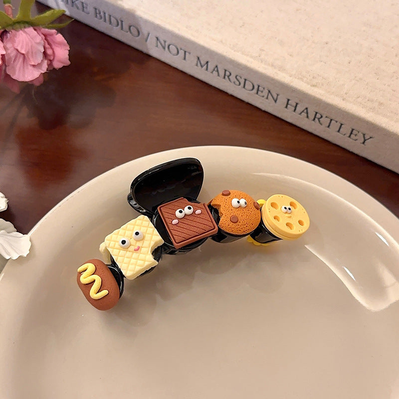 Snack food popular cute biscuit clip kids hair clip elegance back of head spring and summer shark clip headwear hairpin