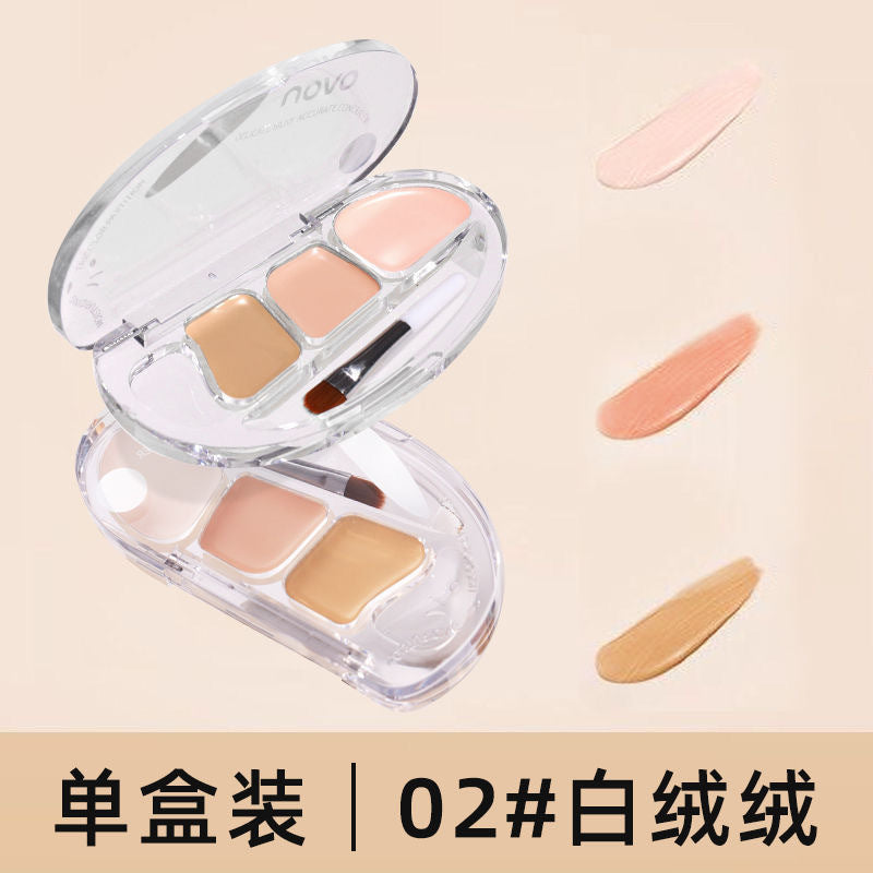 Novo silky smooth seamless three-color concealer: covers blemishes, acne scars, dark circles, under-eye bags, and tear troughs for a brighter complexion