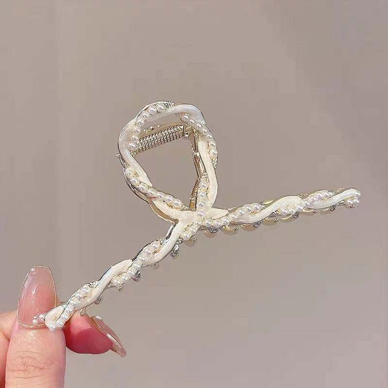 Classy pearl twist hairpin for women summer back of head gripper colorful drip glaze clip large stylish headwear