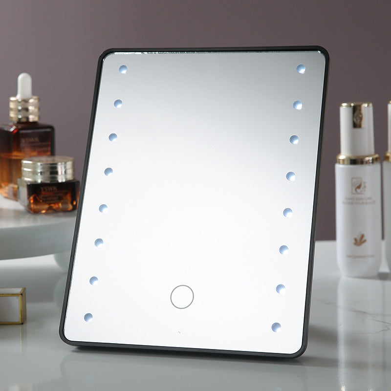 Touch sensor led makeup mirror with light, dorm room storage makeup mirror, high-definition mirror, desktop 360° rotating vanity mirror