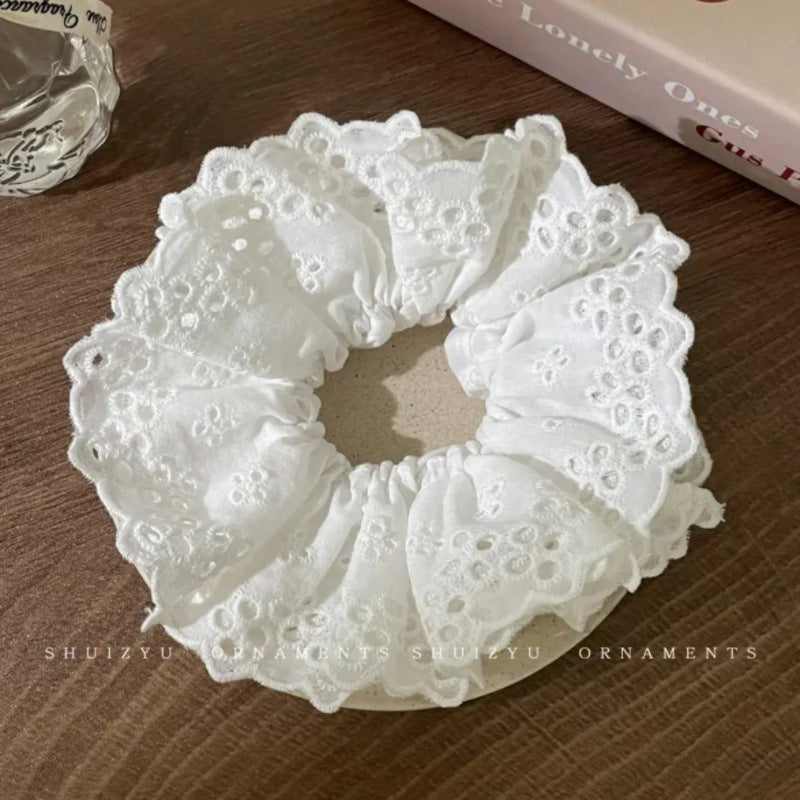 Double-layer large lace scrunchie - french romantic hollow-out hair tie - lolita style hair accessory for women