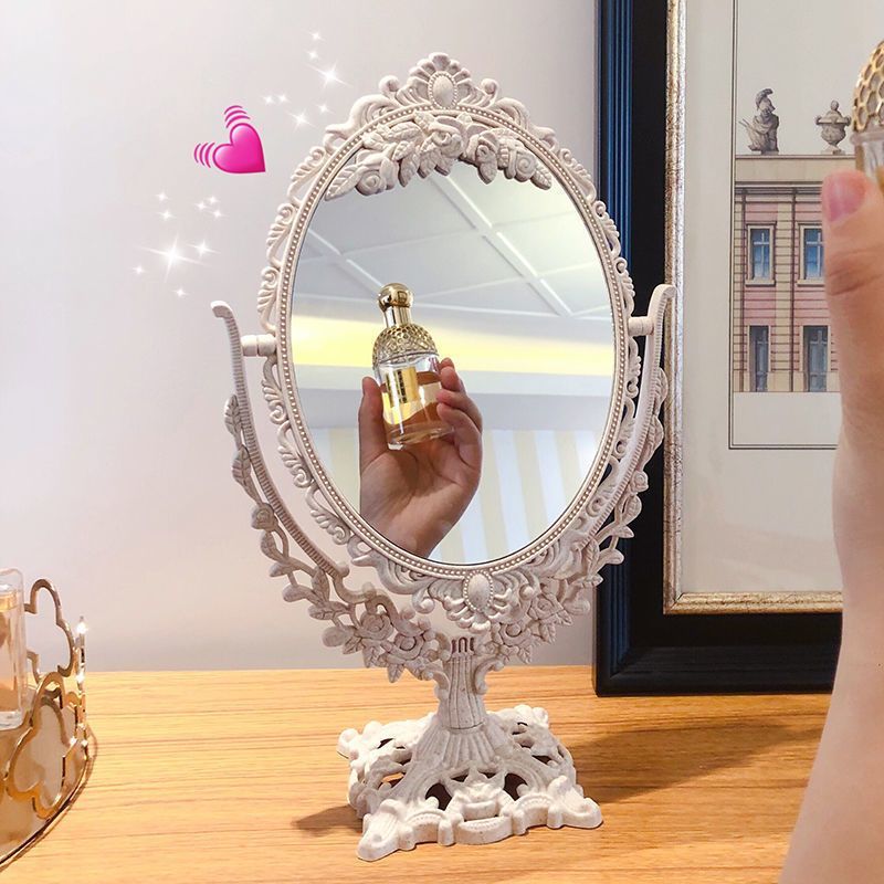 Cosmetic mirror desktop tabletop for home plastic double-sided mirror dormitory storage rotatable european style home glass mirror