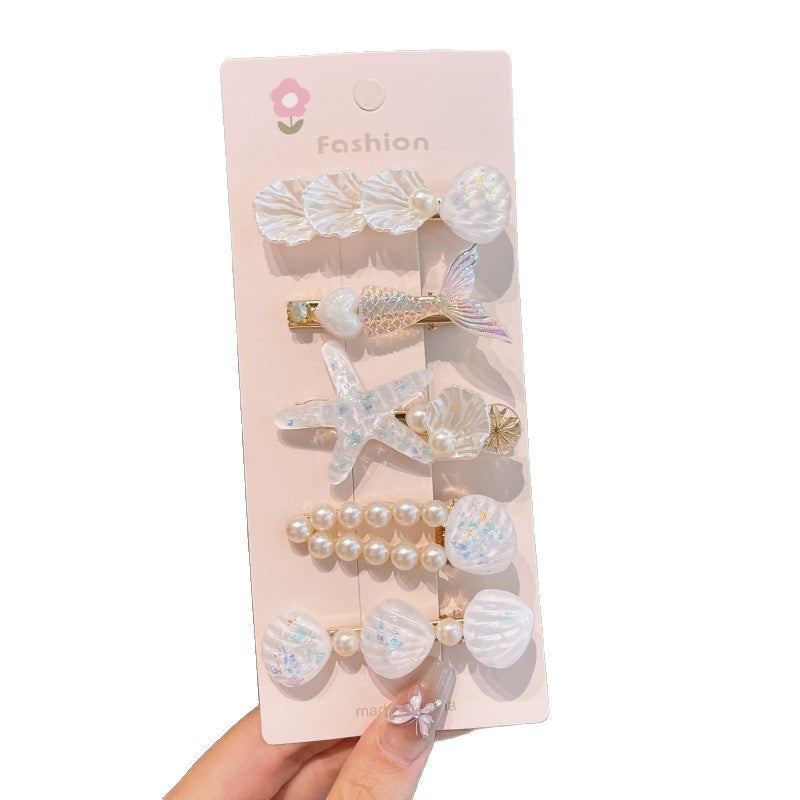 New ocean series mermaid princess hair accessories - starfish & seashell hair clips, cute kids' bang clips, alligator clips