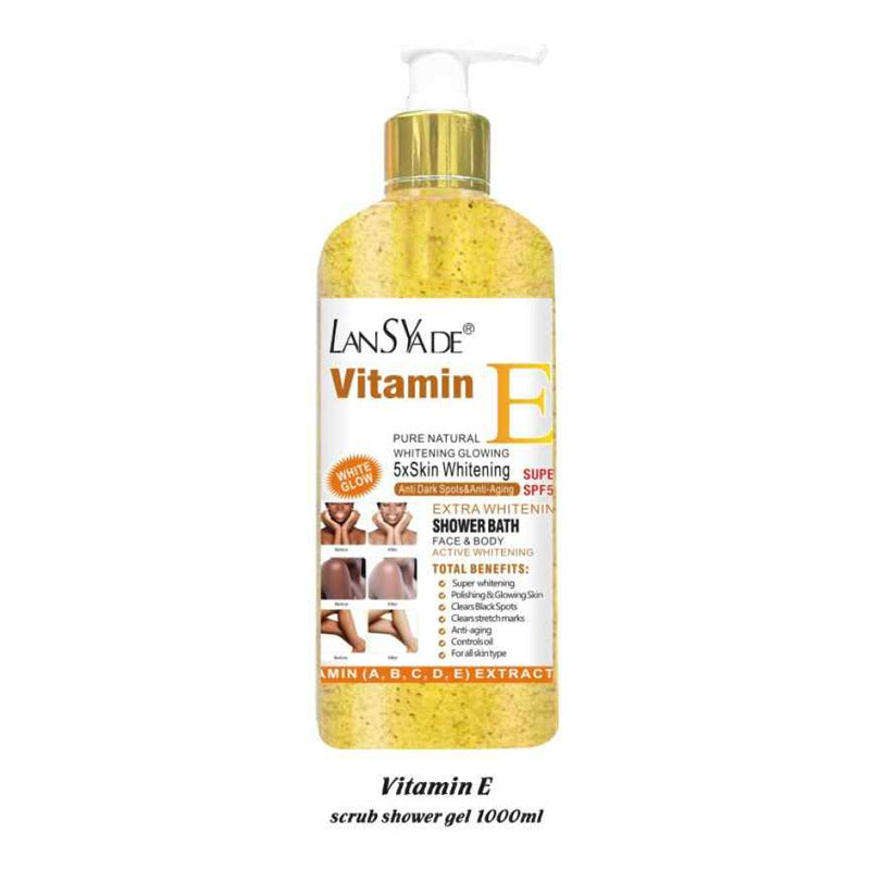 English body wash 1000ml scrub shower gel brightens skin, removes blackness, silky skin, rich foam, exfoliates